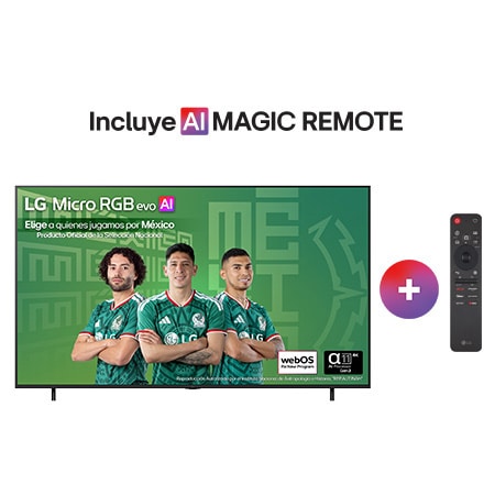 The front view of LG Micro RGB evo AI MRGB95, released in 2026, features a slim black bezel on low-profile feet, with a vivid, crystalline image of sharply defined red, green, and blue facets filling the screen.